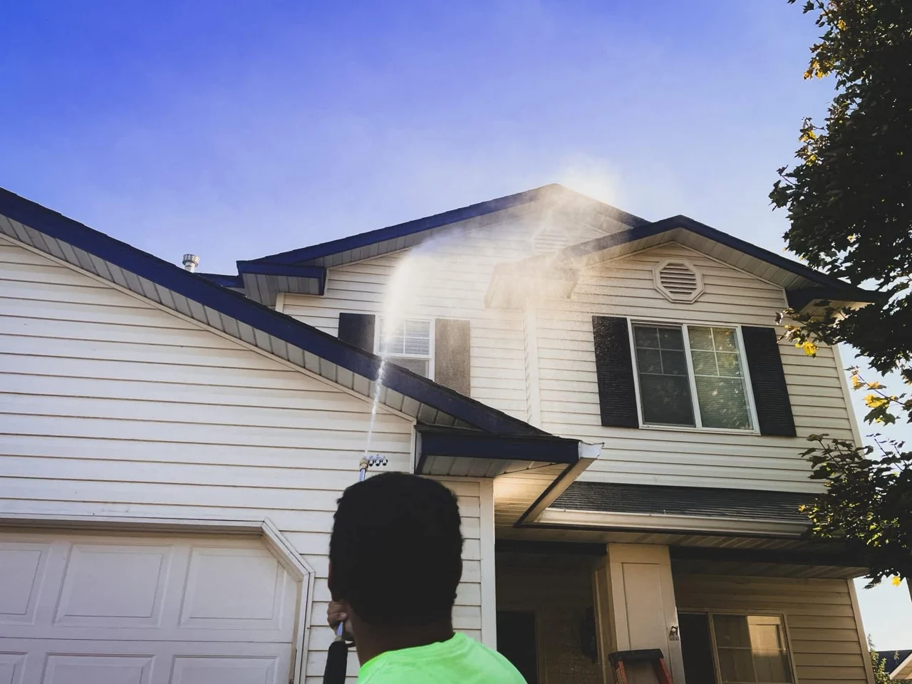 A home being washed by Alano Power Washing